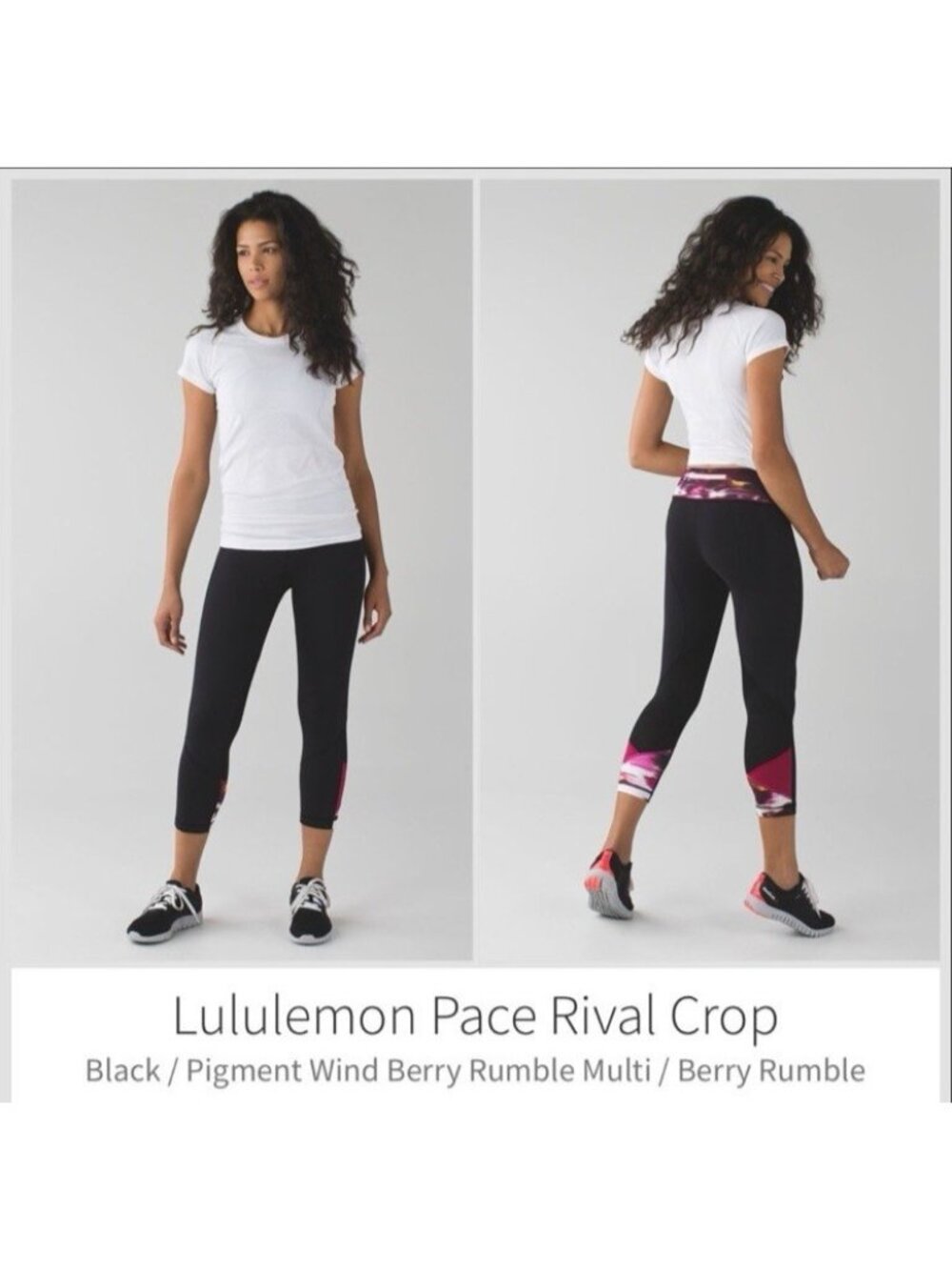 Lululemon Pace Rival Crop Black Pigment Wind Berry Rumble Multi Size 4 Leggings